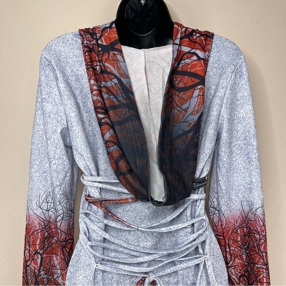 Medium Grey Hooded Sweater Dress Halloween Goth Druid Cosplay Long Sleeve - Picture 7 of 14